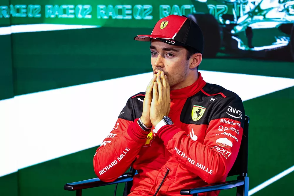 Charles Leclerc, Scuderia Ferrari, nella conferenza stampa post qualifiche