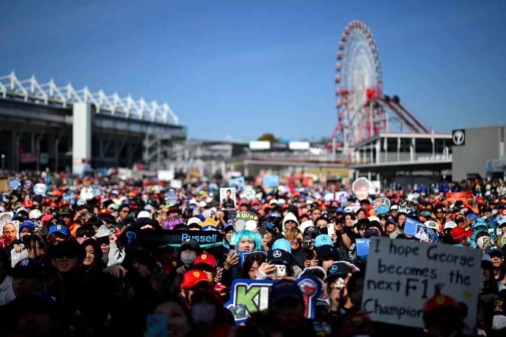 Fans gather in the fan zone.