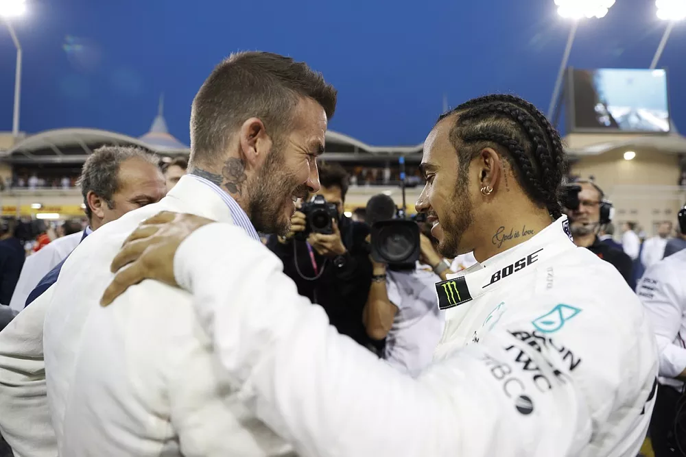 David Beckham con Lewis Hamilton, Mercedes AMG F1