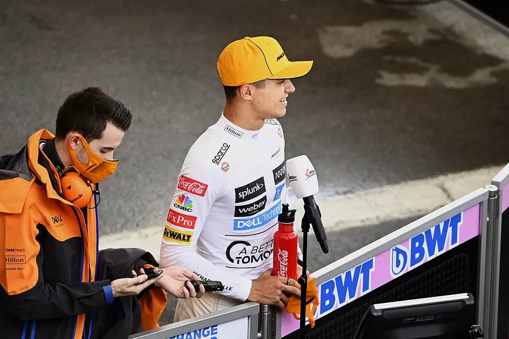 Lando Norris, McLaren, is interviewed