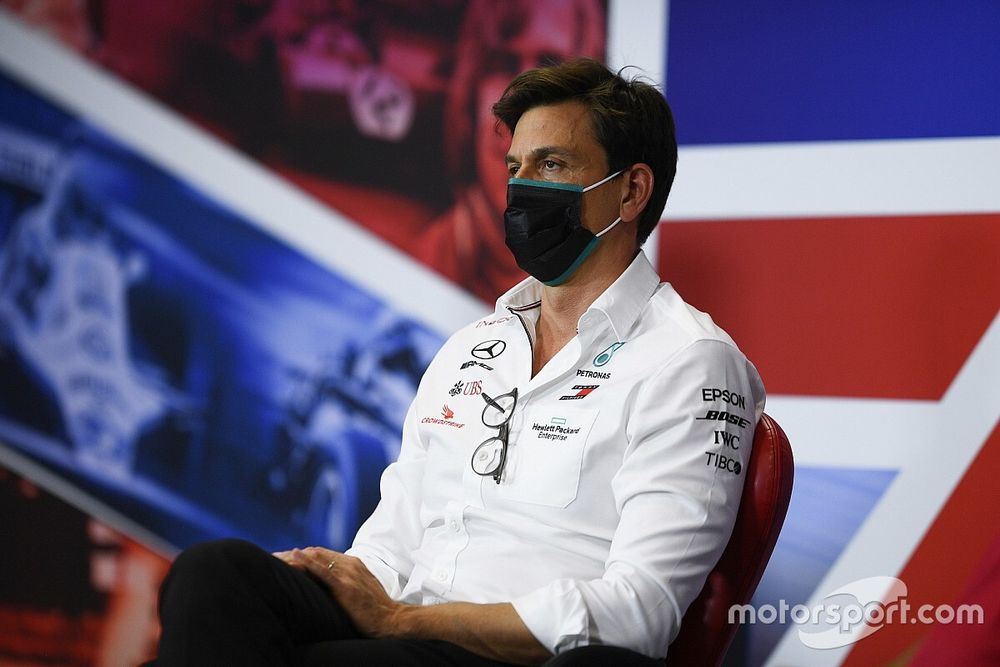 Toto Wolff, Executive Director (Business), Mercedes AMG, in the team principals Press Conference