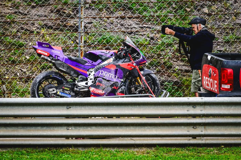 Franco Morbidelli, Pramac Racing crashed bike