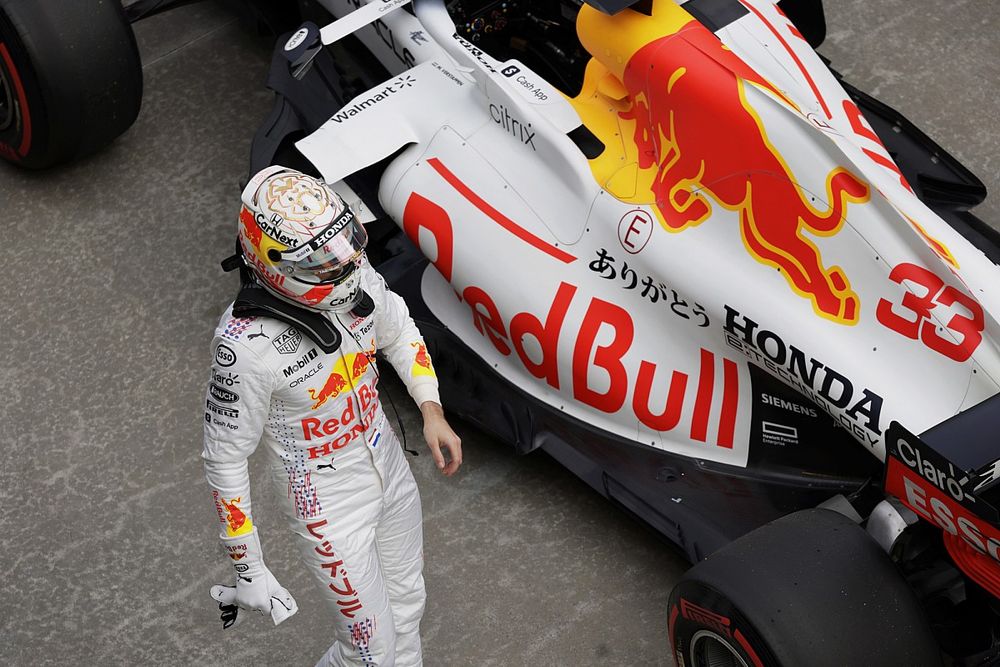 Max Verstappen, Red Bull Racing, arrives in Parc Ferme after Qualifying