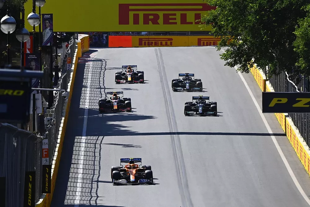 Lando Norris, McLaren MCL35M, Valtteri Bottas, Mercedes W12, Sergio Perez, Red Bull Racing RB16B, Lewis Hamilton, Mercedes W12, and Sergio Perez, Red Bull Racing RB16B