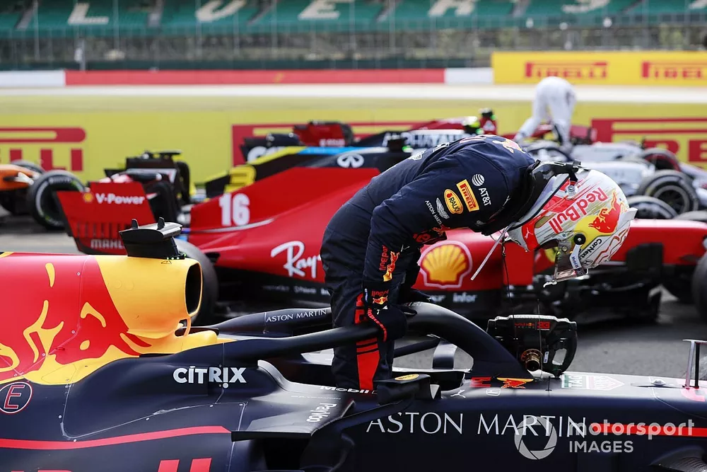 Max Verstappen, Red Bull Racing, 2nd position, arrives in Parc Ferme