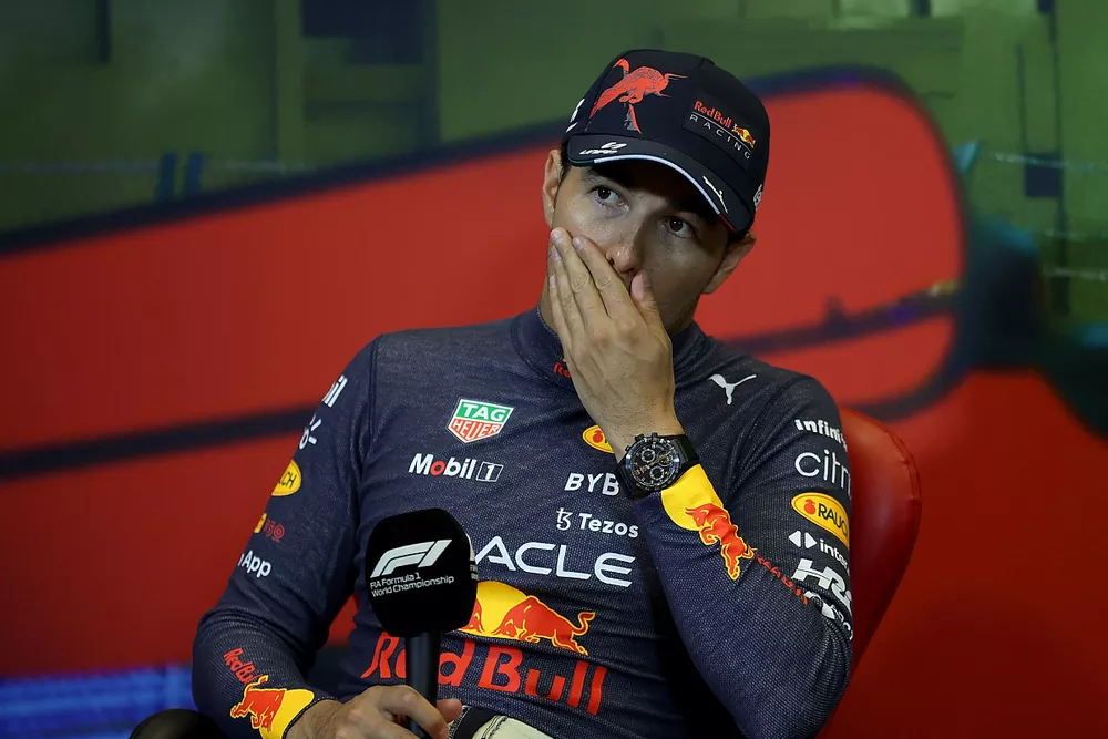 Sergio P&eacute;rez, Red Bull Racing, en la rueda de prensa