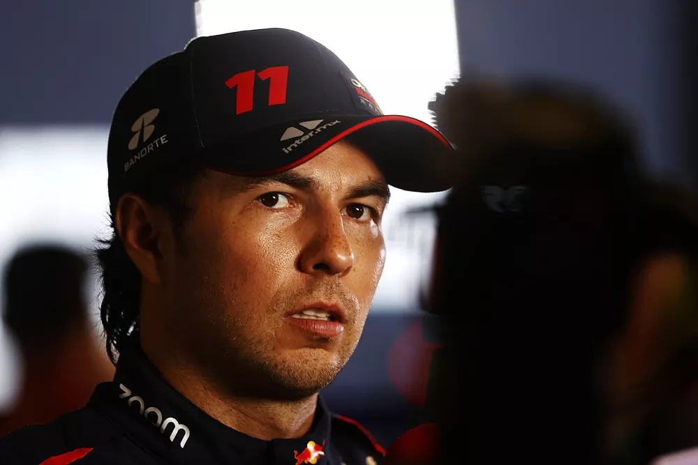 Pole man Sergio Perez, Red Bull Racing, is interviewed after Qualifying