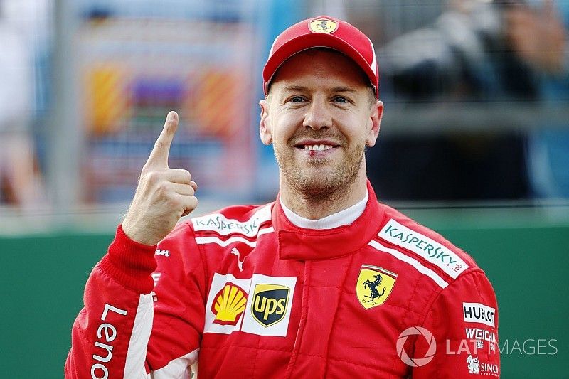 Sebastian Vettel, Ferrari, celebra despu&eacute;s de tomar la Pole Position