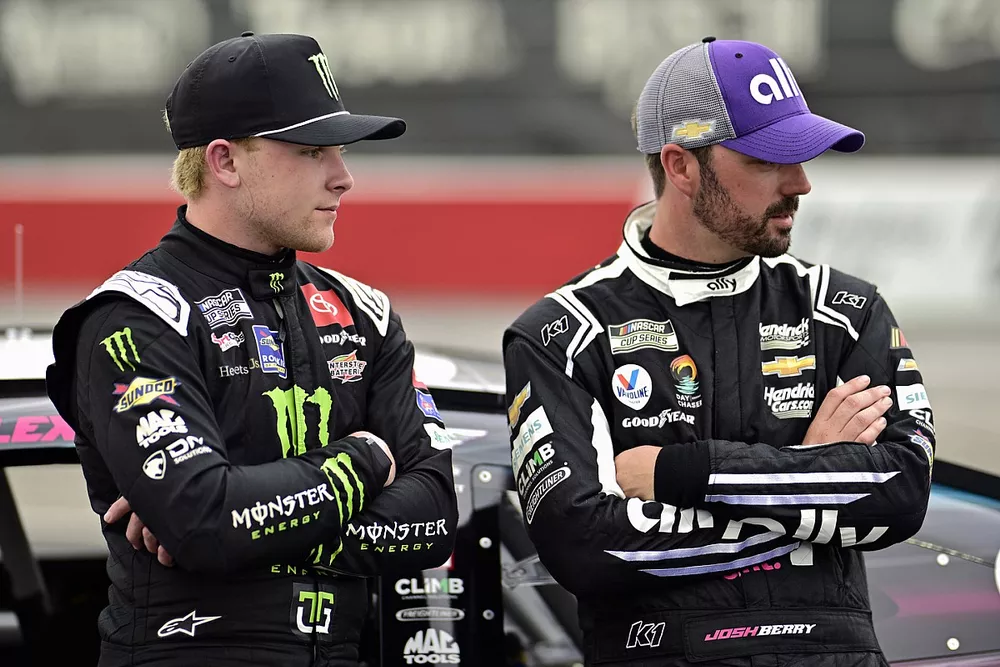 Ty Gibbs, Joe Gibbs Racing, Monster Energy Toyota Camry and Josh Berry, Hendrick Motorsports, Ally Chevrolet Camaro