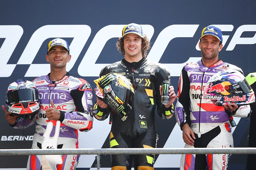 Marco Bezzecchi, VR46 Racing Team, Jorge Martin, Pramac Racing, Johann Zarco, Pramac Racing podium