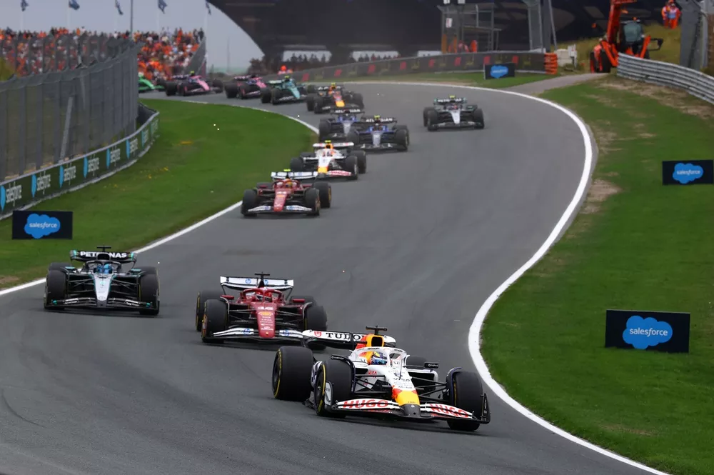 Charles Leclerc, Ferrari, George Russell, Mercedes, Isack Hadjar, Racing Bulls Team
