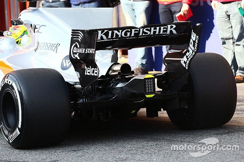 Sergio Perez, Sahara Force India F1 VJM10, detalle del alerón trasero