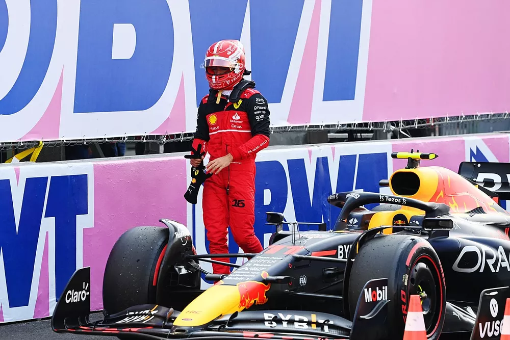 Charles Leclerc, Ferrari, in Parc Ferme after Qualifying