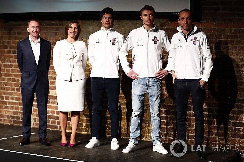 Paddy Lowe, Claire Williams, Lance Stroll, Sergey Sirotkin and Robert Kubica on stage at the launch