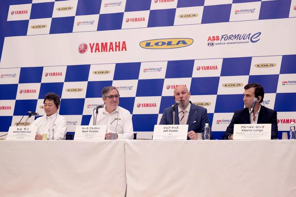 Lola, Yamaha Press Conference to annouce FE partnership Heiji Murayama, Managing Executive Officer, Director, Yamaha, Mark Preston, Managing Director, Lola Jeff Dodds, CEO, Formula E Alberto Longo, Deputy CEO, Chief Championship Officer, Formula E