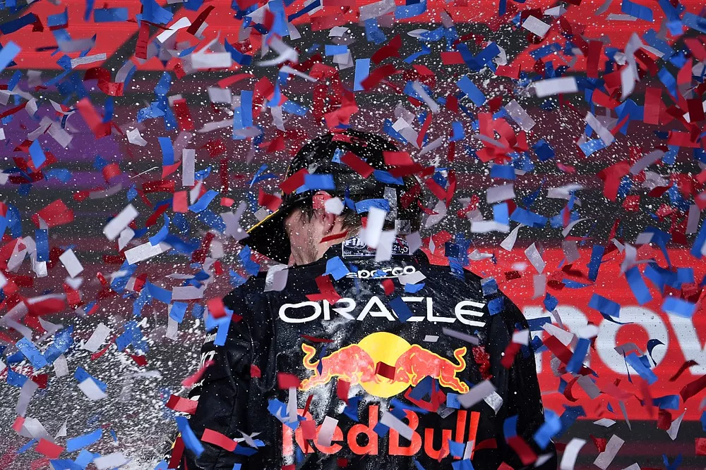 Podium: Race winner Max Verstappen, Red Bull Racing