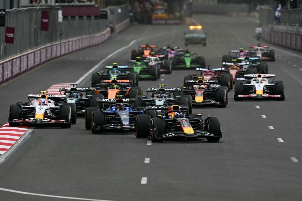Drivers take the start of the Formula One Azerbaijan Grand Prix 
