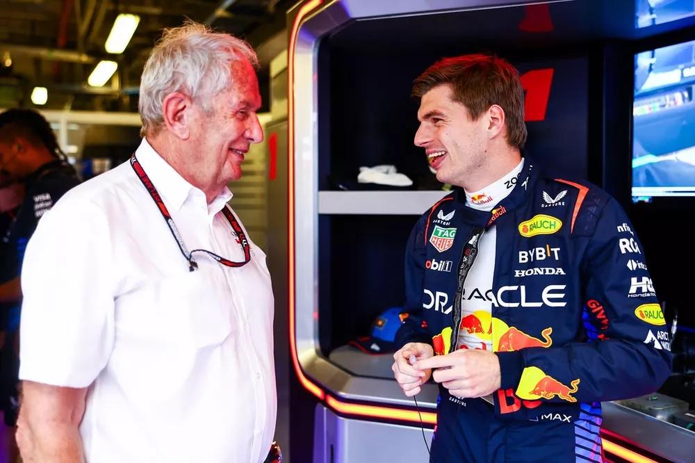 Max Verstappen, Red Bull Racing RB20, Red Bull Racing Team Consultant Dr Helmut Marko