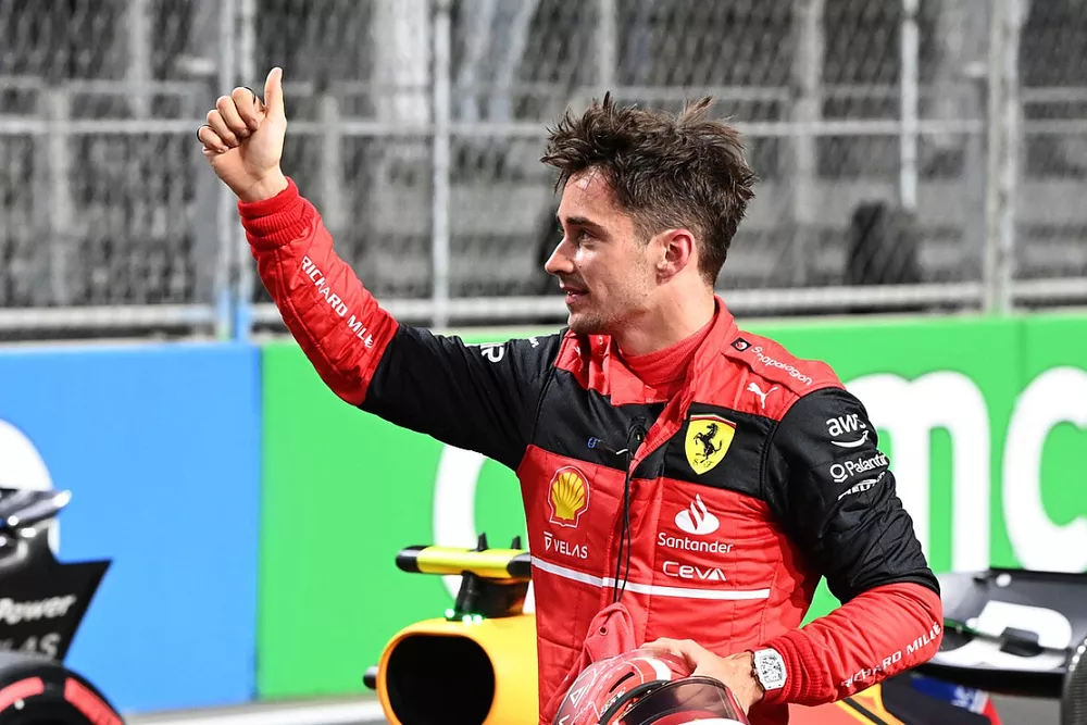 Charles Leclerc, Ferrari, on the grid after Qualifying