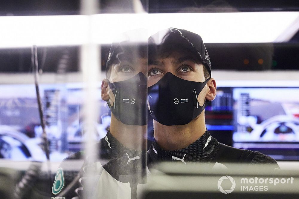 George Russell, Mercedes-AMG F1 in the garage