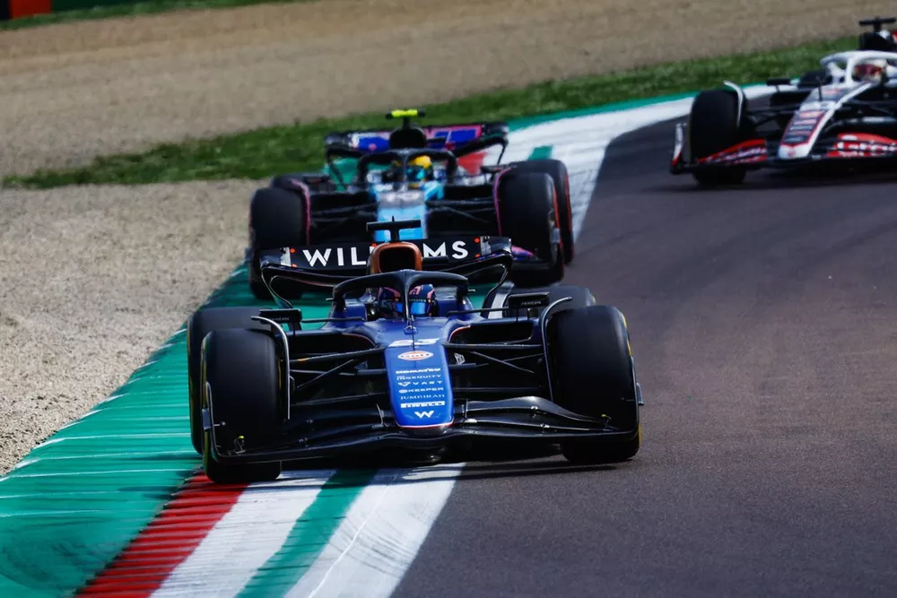 Alex Albon, Williams FW46, leads Pierre Gasly, Alpine A524, and Kevin Magnussen, Haas VF-24