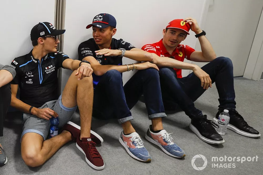 Max Verstappen, Red Bull Racing, Lando Norris, McLaren, George Russell, Williams Racing, Alexander Albon, Toro Rosso, y Charles Leclerc, Ferrari