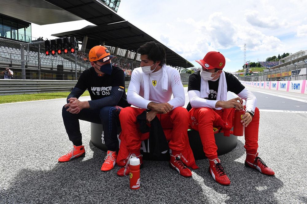 Max Verstappen, Red Bull Racing, Carlos Sainz Jr., Ferrari, and Charles Leclerc, Ferrari