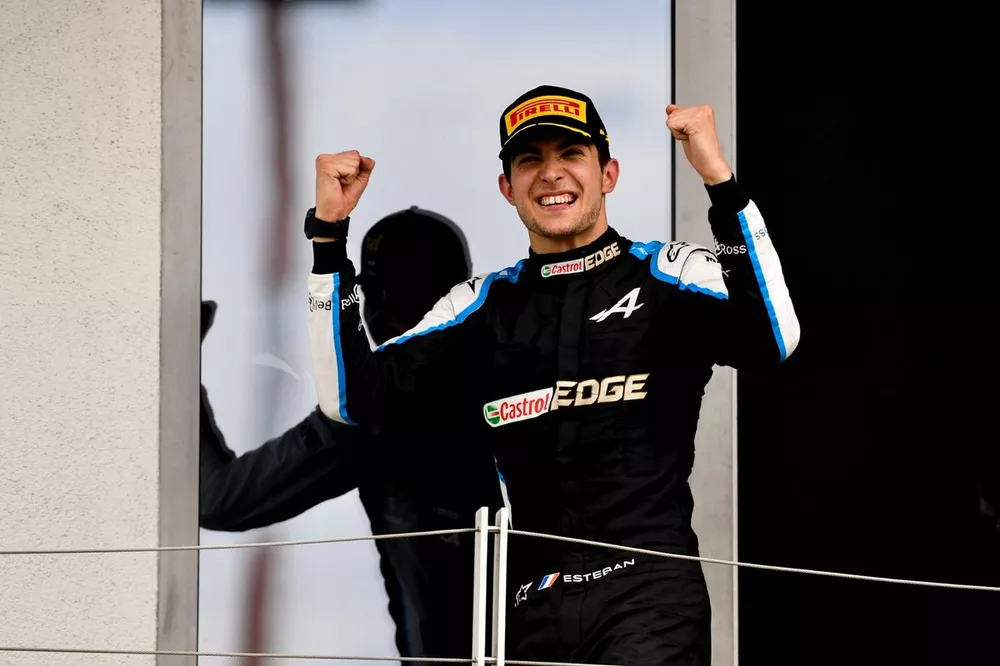 Esteban Ocon, Alpine F1, 1st position, arrives on the podium