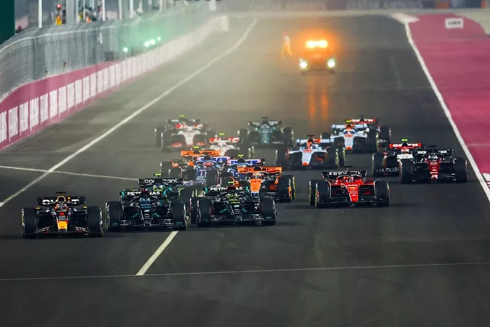 Max Verstappen, Red Bull Racing leads at the start
