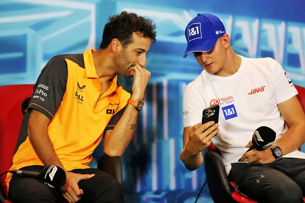 Daniel Ricciardo, McLaren, Mick Schumacher, Haas F1 Team, in the drivers Press Conference