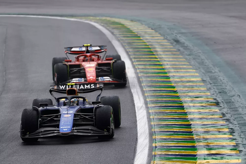 Franco Colapinto, Williams FW46, leads Carlos Sainz, Ferrari SF-24