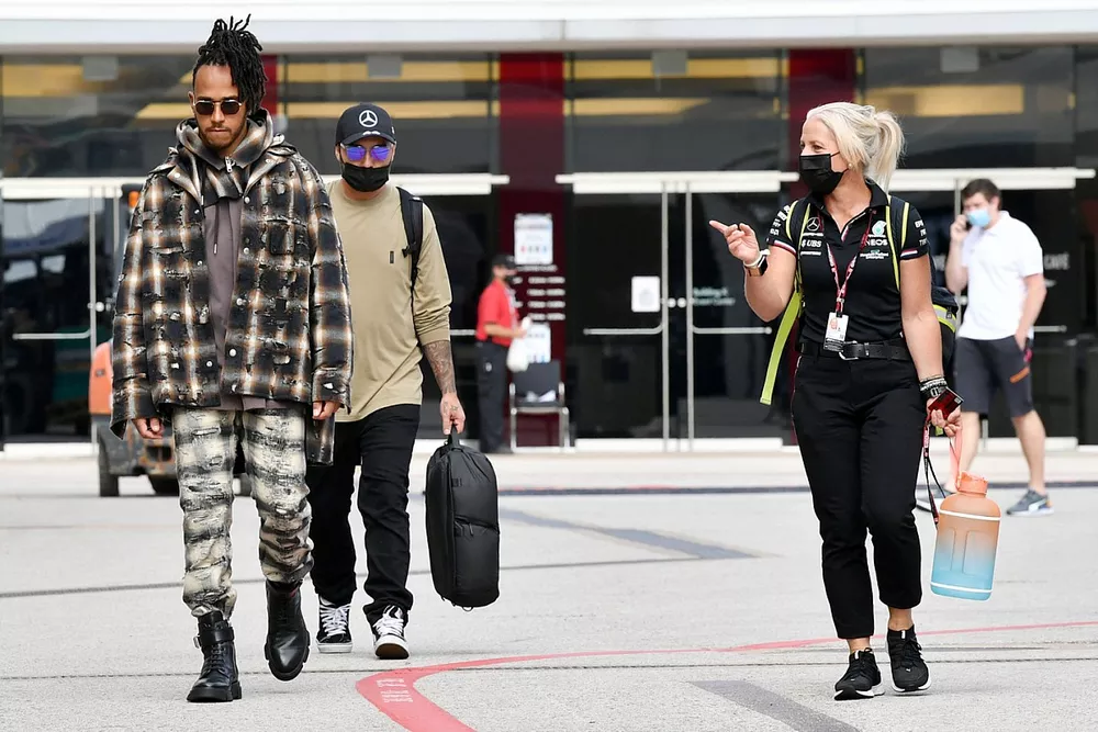 Lewis Hamilton, Mercedes arrives at the track