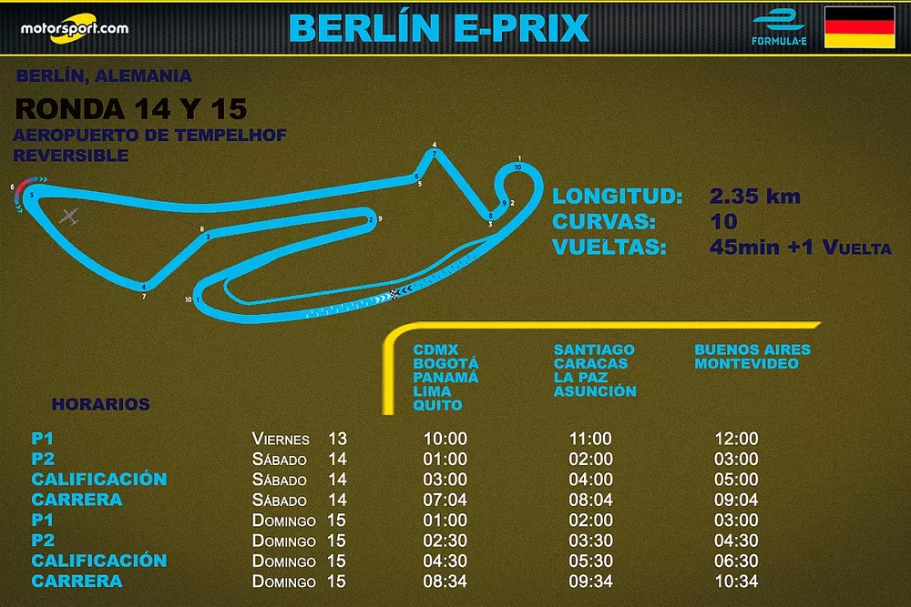 Horarios para Latinoam&eacute;rica del Eprix de Berl&iacute;n F&oacute;rmula E