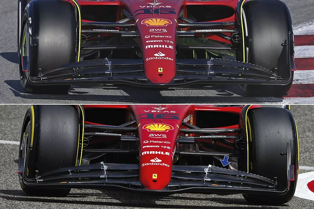 Comparaci&oacute;n del aler&oacute;n delantero del Ferrari F1-75