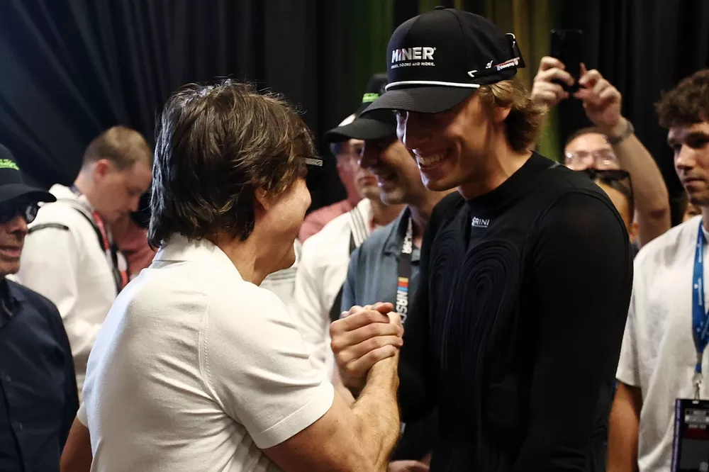 Tom Cruise and Carson Hocevar at Daytona International Speedway