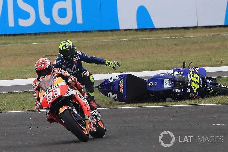 Marc Marquez, Repsol Honda Team, Valentino Rossi, Yamaha Factory Racing crashes