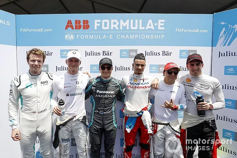 Oliver Turvey, NIO 333, Maximilian G&uuml;nther, BMW I Andretti Motorsports, Mitch Evans, Panasonic Jaguar Racing, Pascal Wehrlein, Mahindra Racing, Felipe Massa, Venturi Formula E, S&eacute;bastien Buemi, Nissan e.Dams after super pole 