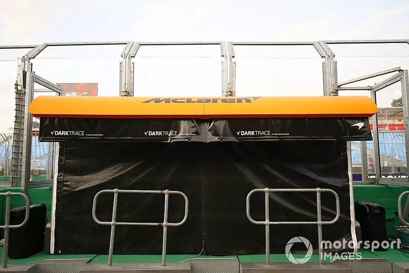 The McLaren pit wall stand