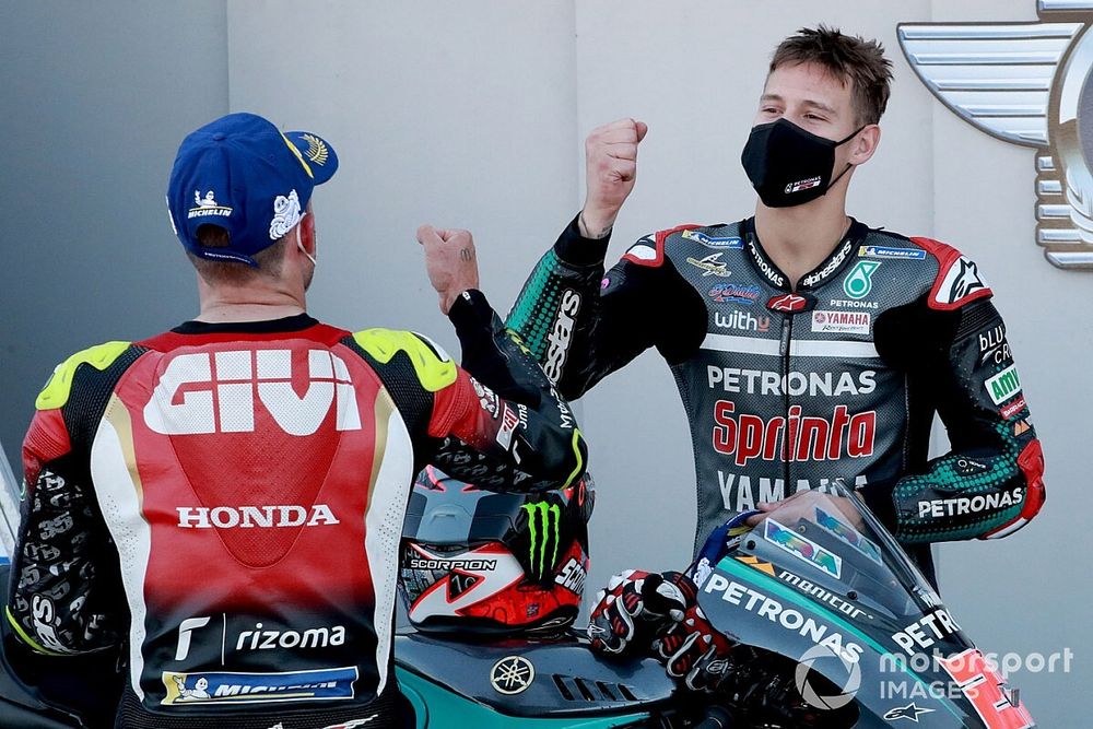 Tercer puesto Cal Crutchlow, Team LCR Honda, ganador de la pole Fabio Quartararo, Petronas Yamaha SRT 