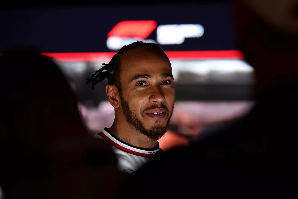 Lewis Hamilton, Mercedes-AMG, speaks to the media