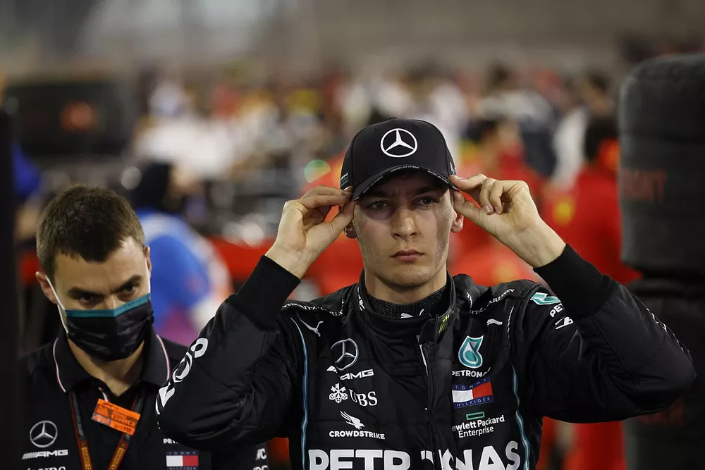 George Russell, Mercedes-AMG F1, on the grid