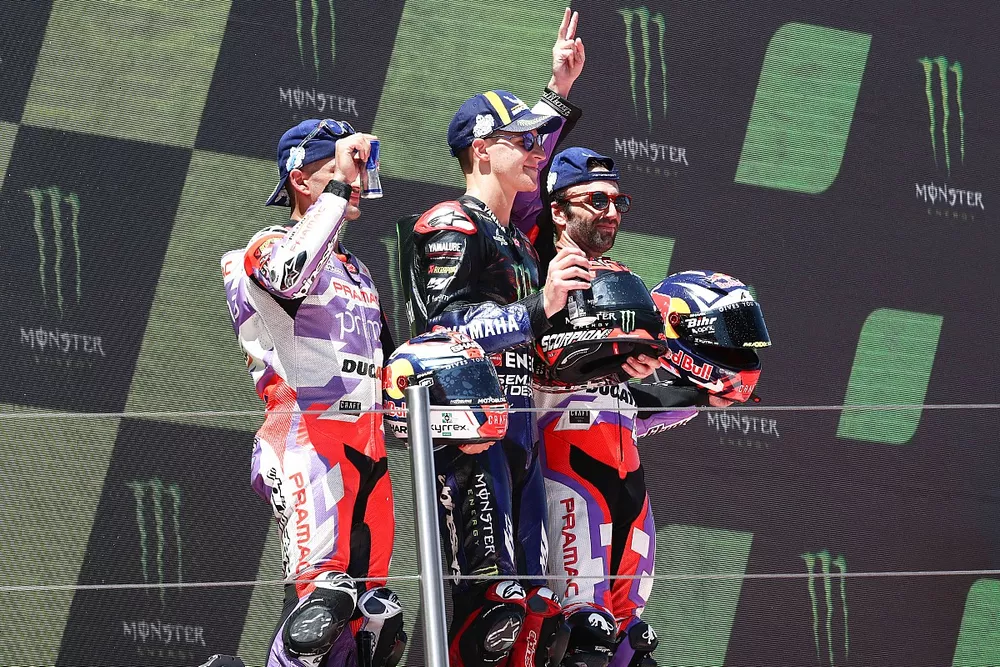Fabio Quartararo, Yamaha Factory Racing, Jorge Martin, Pramac Racing, Johann Zarco, Pramac Racing podium