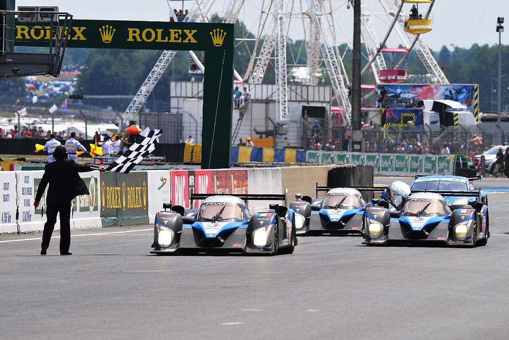 #7 Team Peugeot Total Peugeot 908: Christian Klien, Pedro Lamy, Nicolas Minassian, #8 Team Peugeot Total Peugeot 908: St&eacute;phane Sarrazin, Franck Montagny, S&eacute;bastien Bourdais, #9 Team Peugeot Total Peugeot 908: Alexander Wurz, David Brabham, Marc Gene