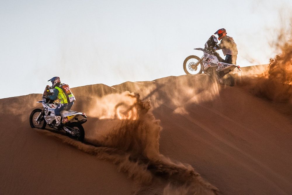 #142 Solarys Racing Husqvarna: Maurizio Gerini, #101 HT Rally Raid Husqvarna Racing: David Knight