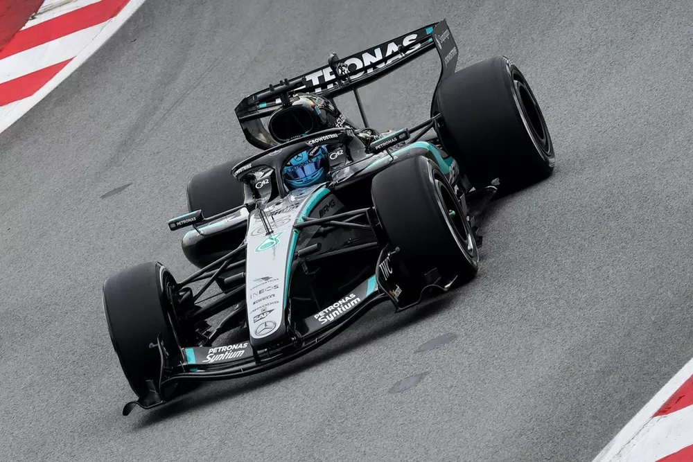 George Russell driving the 2026 Mercedes W17