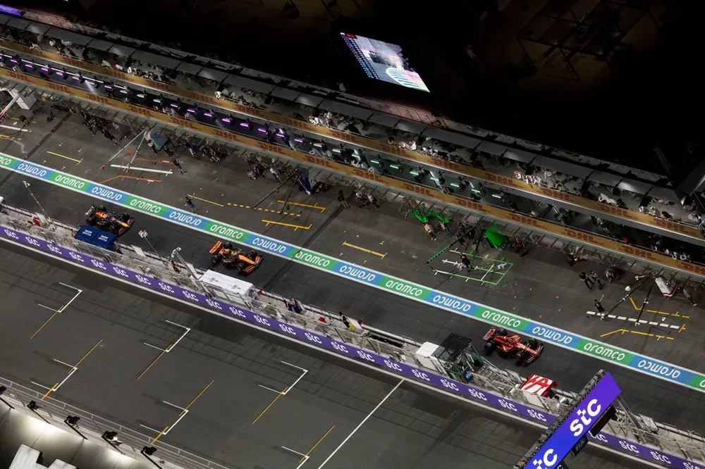 Carlos Sainz, Ferrari SF-24, Lando Norris, McLaren MCL38, Max Verstappen, Red Bull Racing RB20, in the pit lane