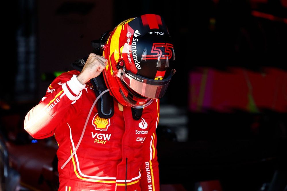 Carlos Sainz, Scuderia Ferrari, 1st position, celebrates on arrival in Parc Ferme