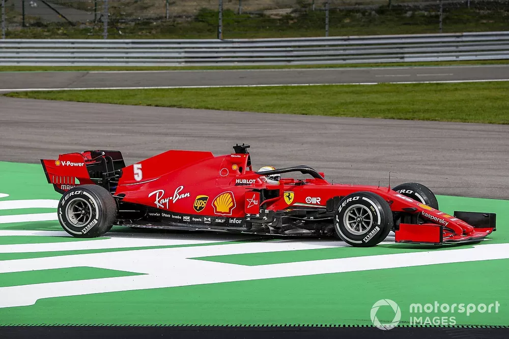 Sebastian Vettel, Ferrari SF1000, runs wide