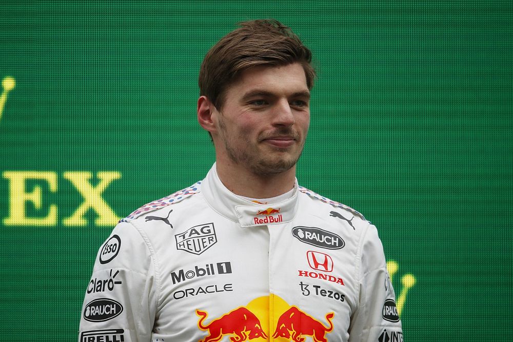 Max Verstappen, Red Bull Racing, 2nd position, on the podium