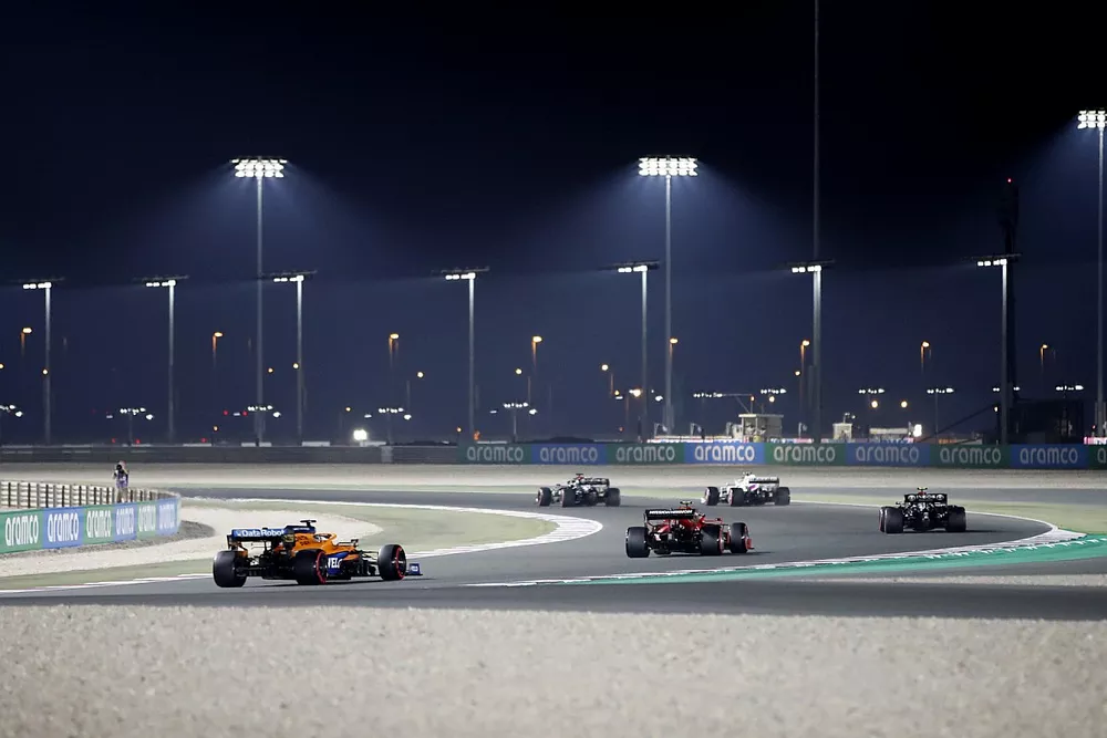 Lewis Hamilton, Mercedes W12, Mick Schumacher, Haas VF-21, Valtteri Bottas, Mercedes W12, Carlos Sainz Jr., Ferrari SF21, and Daniel Ricciardo, McLaren MCL35M